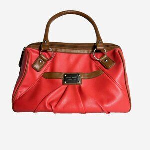 Nine West Orange Satchel Purse Brown Handles EUC